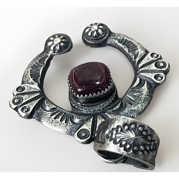 Purple Spiny Oyster Naja Pendant Navajo Sterling Silver by Kevin Billah - Picture 6 of 14
